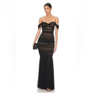 NORMA KAMALI Walter fishtail gown in mesh black WORN ONCE